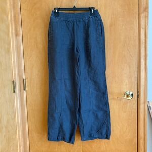 Wrap London Linen Blue Wide Leg Cropped Pants Elastic Waist Womens US 4